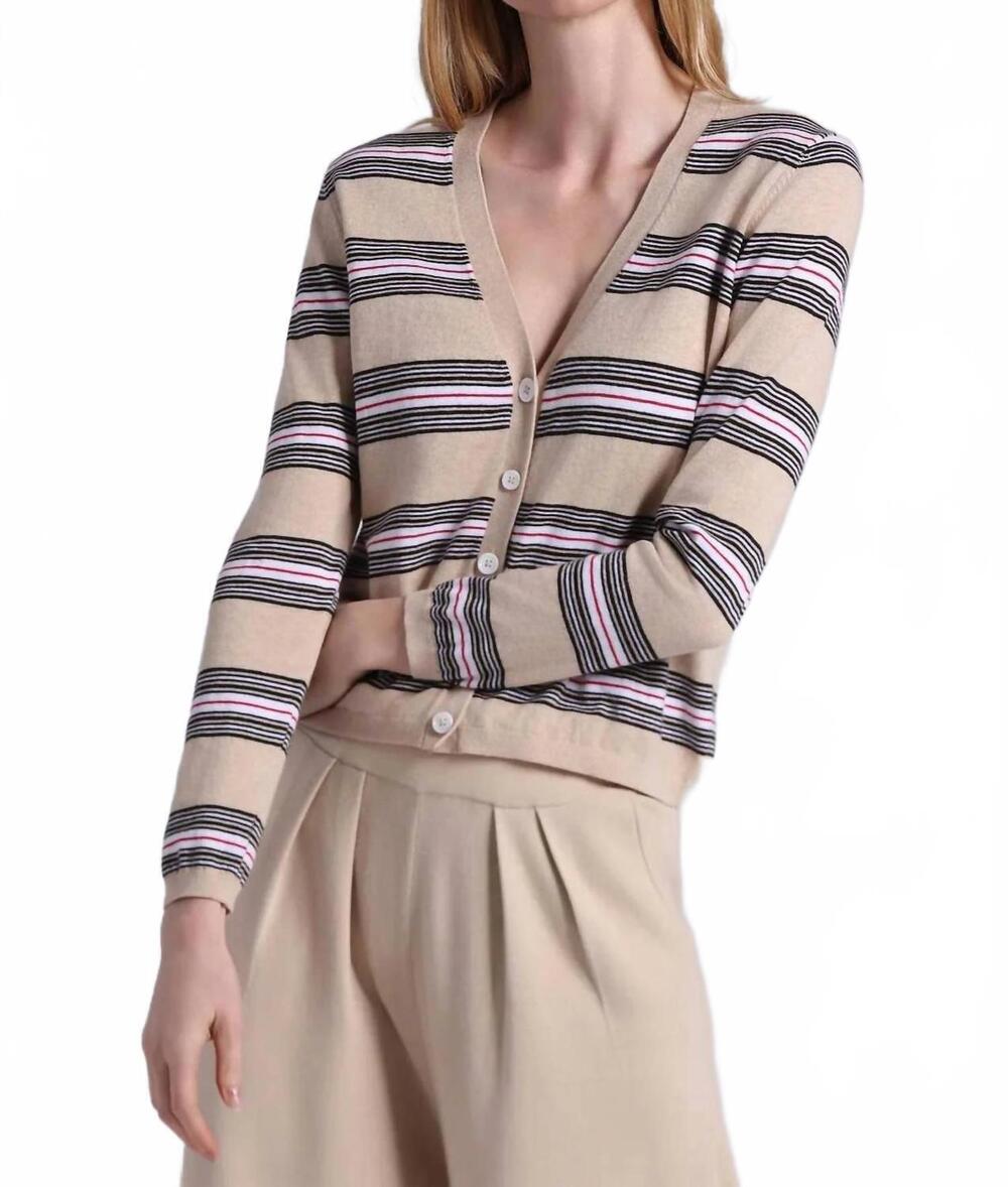 NEW MINNIE ROSE vneck striped cardigan in brown sugar combo